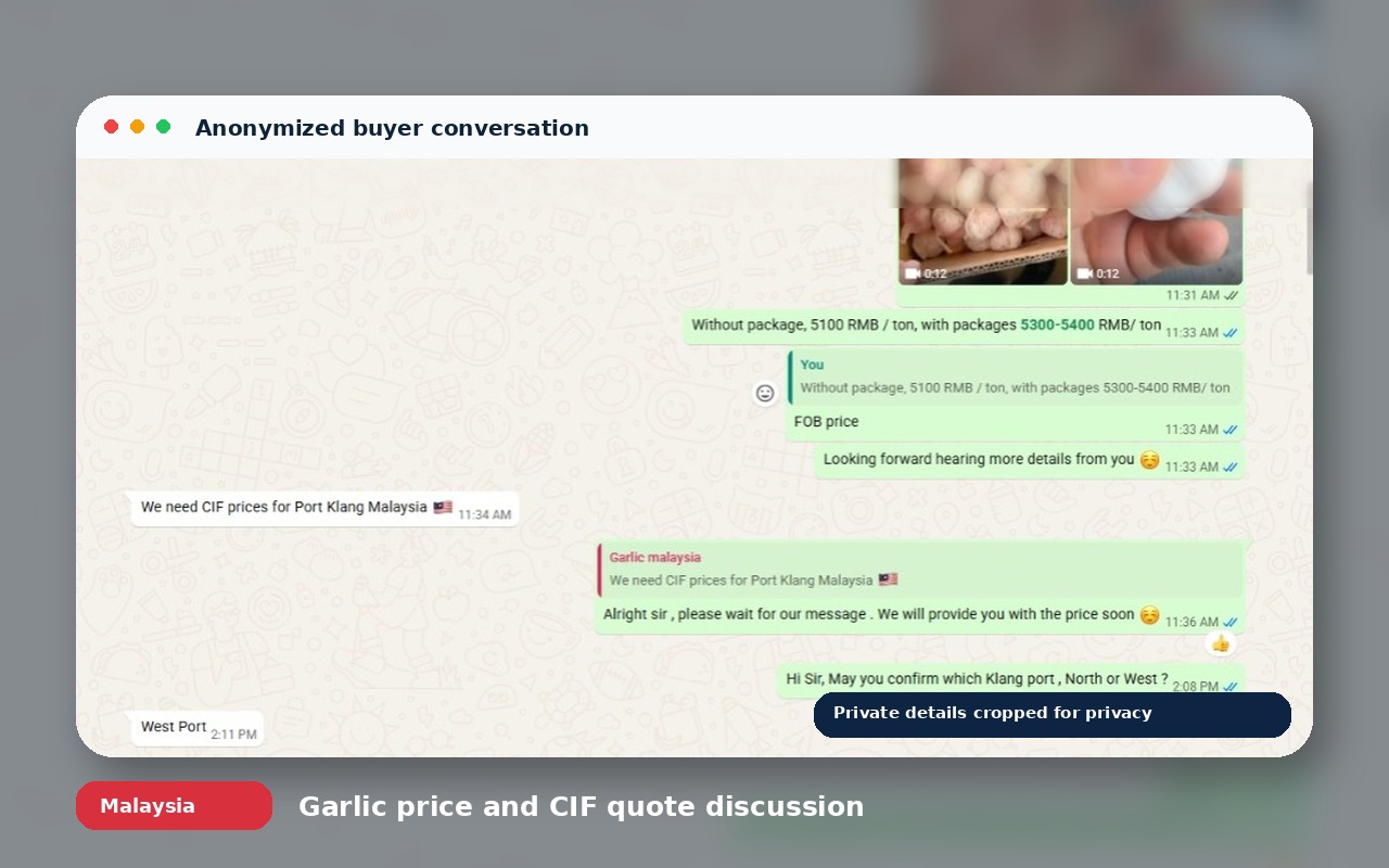 Malaysia buyer chat about buyer quotation and CIF request